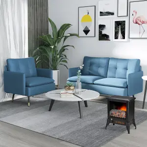 HOMCOM Modern Upholstered One Seater Sofa for Bedroom Living Room Dark Blue