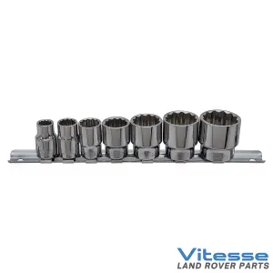 Whitworth Socket Set 3/8" Drive 7 Sockets BiHex With Socket Rail Chrome Vanadium