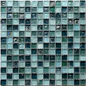 Bressia Blue & green Gloss Glass effect Glass Mosaic tile, (L)306mm (W)306mm