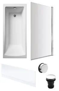 Square Single Ended Bath, Bath Screen, Front Panel, Chrome Waste - 1700 x 700mm