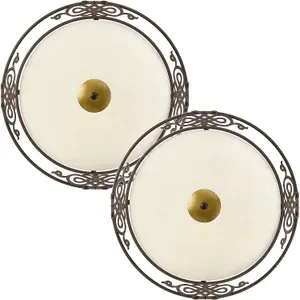 2 PACK Wall Flush Ceiling Light Antique Brown Gold Shade Beige Glass E27 2x60W