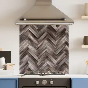 Toughened 6mm Glass Kitchen Splashback 60 x 60cm Herringbone Wood - Polished  Heat Resistant Back Splash for Cookers Hob