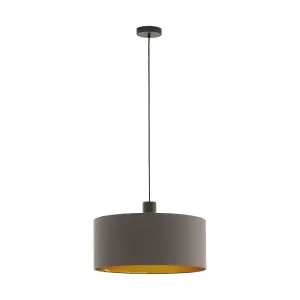 Pendant Ceiling Light Colour Dark Brown Shade Cappuccino Gold Fabric Bulb E27 1x60W