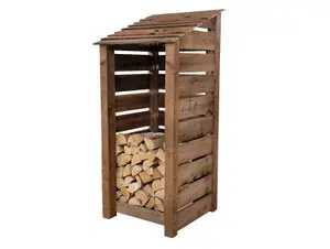 Slatted wooden log store W-79cm, H-180cm, D-88cm - brown finish