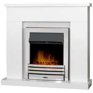 Adam Lomond Fireplace in Pure White with Eclipse Electric Fire in Chrome, 39 Inch