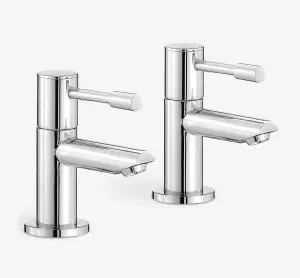 Nes Home Blossom Bathroom Round Chrome Basin Hot and Cold Tap Pair including a Square Cap Waste