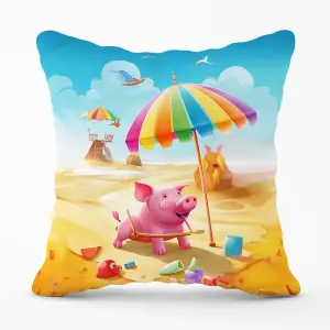 Pig On A Beach Holiday Outdoor Cushion 45cm x 45cm