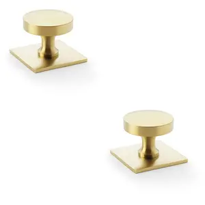 2 PACK - Slim Round Cabinet Door Knob & Matching Backplate - Satin Brass 38mm Handle