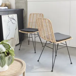 sweeek. Pair of high-backed rattan dining chairs Cahya Black 57x44x84 cm