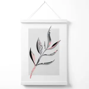 Papyrus Leaf Grey and Pink Boho Botanical Poster with Hanger / 33cm / White