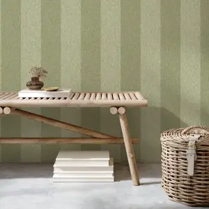 Crown M1866 Harris Stripe Luxury Textured Wallpaper, Green