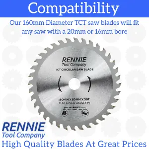 160mm x 36T TCT Circular Wood Saw Blade Fits Bosch, Makita, Black & Decker, Dewalt, Festool TS55 etc