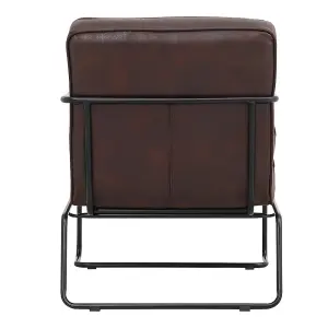 Vintage-Style Chair PU Leather Armchairs with Black Metal Frame for  Living Room in Brown