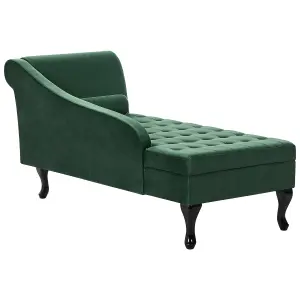 Right Hand Velvet Chaise Lounge with Storage Dark Green PESSAC