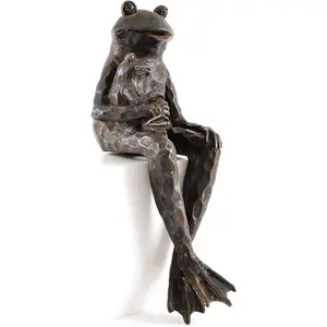 Sitting Frog Ornament - Weatherproof Metal Finish Garden Sculpture for Pond, Patio, Plant Pots, Ledges - 40 x 14 x 18cm