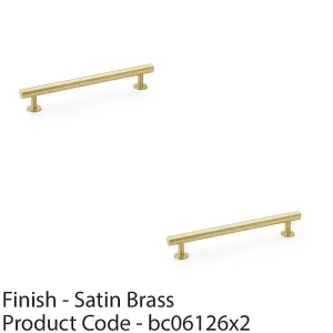 2 PACK - Round T Bar Pull Handle - Satin Brass - 160mm Centres SOLID BRASS Drawer Door