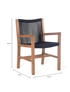 2 x Garden Trading Outdoor Indoor Mylor Dining Arm Chairs Black Teak Wood Patio