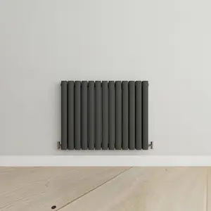 Horizontal Anthracite Double Oval Panel Radiator (H)600mm x (W)767mm, 5064 BTU.