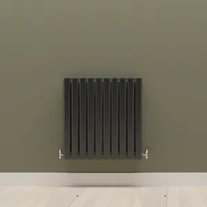 Horizontal Black Double Oval Panel Radiator (H)600mm x (W)590mm, 3900 BTU.