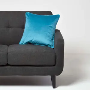 Homescapes Teal Filled Velvet Cushion with Piped Edge 46 x 46 cm