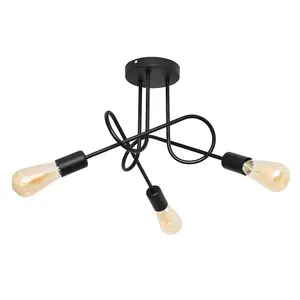 Luminosa Oxford Multi Arm Semi Flush Ceiling Light Black 50cm