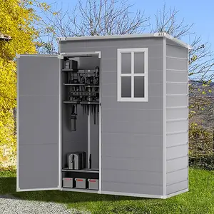 5 x 3 ft Pent Plastic Shed Garden Storage Shed with Floor and Window,Grey