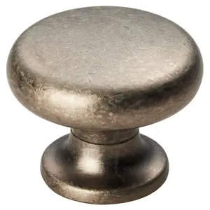 4x Flat Faced Round Door Knob 34mm Diameter Pewter Small Cabinet Handle