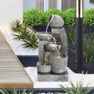 Grey Cascade Solar Powered Resin Water Fountain with LED Light 45 cm