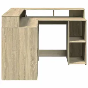 Berkfield Desk with LED Lights Sonoma Oak 130x130x91 cm Engineered Wood