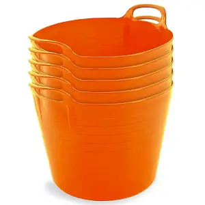 42L Orange Flexi Tubs- Multi Purpose Flexible Storage Container Buckets- Set of 5