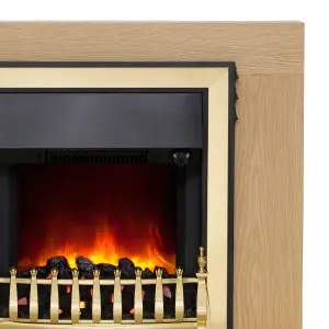 Pembury Natural Oak Fireplace with Inset Brass Electric Fire