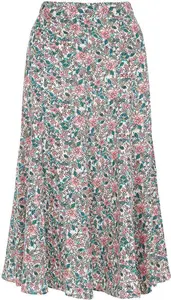 Bonmarche Women's Coral And Green Floral Ditsy Print Linen Flippy Skirt, Size: 28