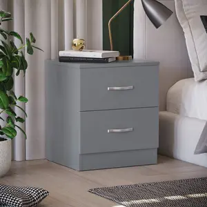 Maybery 2 Drawer Bedside Table, Bedroom Storage Cabinet Grey