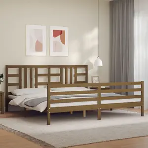 Berkfield Bed Frame with Headboard Honey Brown 200x200 cm Solid Wood