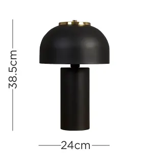 ValueLights Geneva Contemporary Matt Black and Satin Brass Cylinder Mushroom Dome Table Lamp