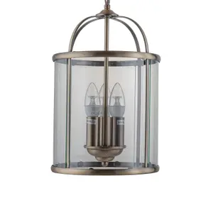 First Choice Lighting Antique Brass 3 Light Lantern Style Pendant