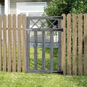 Grey Outdoor Cross Top Wooden Garden Gate Pedestrian Fence Yard Door with Accessory Kit,76cm x 120cm