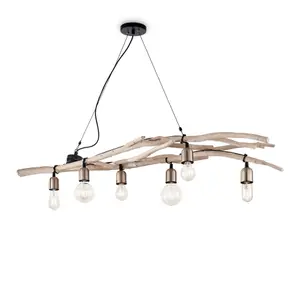 Luminosa Driftwood 6 Light Pendant Bar Light Wood, E27