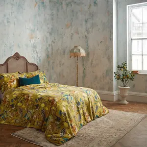 Cotton Floral Duvet Cover Set with Pillowcases Yellow/Green / Super King - 2 Standard Pillowcases