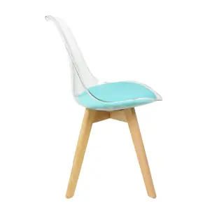 Soho Clear and Aqua Plastic Dining Chair with Squared Light Wood Legs