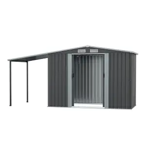 8 x 4 ft Metal Shed 2 Door Garden Storage Shed with Awning in Dark Grey