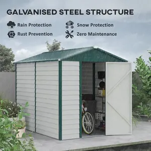 Outsunny 9FT x 6FT Galvanized Metal Garden Shed, Outdoor Storage Shed with Sloped Roof, Lockable Door, Tool Storage Shed