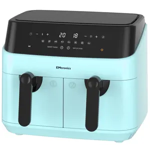 EMtronics Double Basket Air Fryer Large Digital 9 Litre Dual with Timer - Aqua