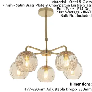 Ceiling Pendant Light - Satin Brass Plate & Champagne Lustre Glass - 5 x 25W E14