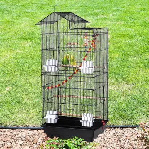 Yaheetech Black Large Roof Top Metal Bird Cage w/ Swing and Ladder