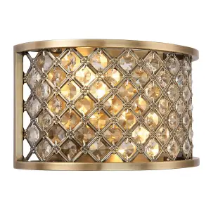 Luminosa Hudson 2 Light Indoor Wall Light Antique Brass with Crystal, E14