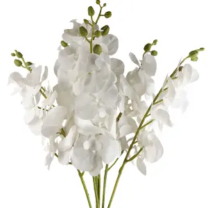 Pack of 6 x 100cm Artificial Phalaenopsis Orchid White Stem