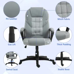 HOMCOM Executive Office Chair High Back Computer Chair with Armrests Grey