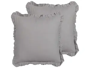 Set of 2 Cushions GLABRA Linen 45 x 45 cm Solid Grey