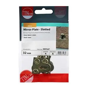 Timco - Mirror Plates - Slotted - Electro Brass (Size 32mm - 4 Pieces)